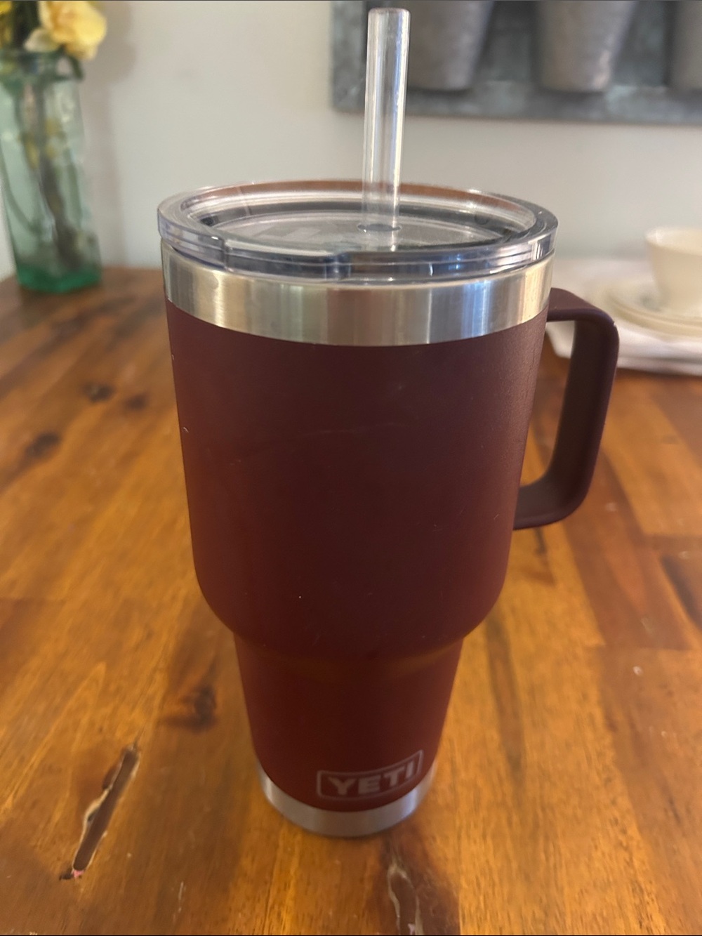 Yeti Rambler Straw Stainless Steel Travel Mug with Handle -35 oz  Wild Vine Red